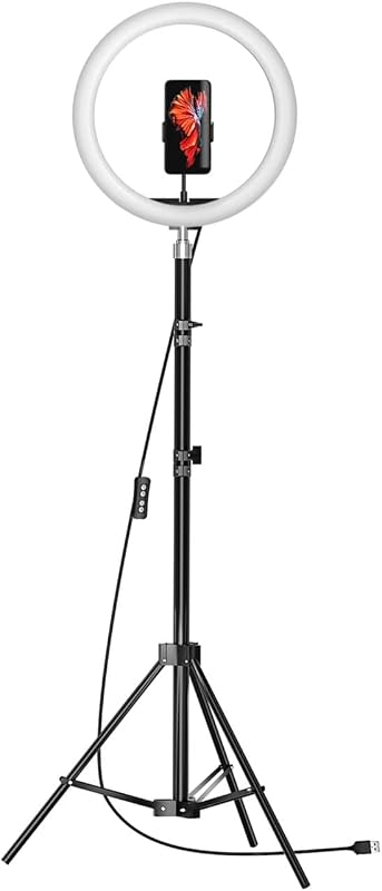 Amazon Basics LED Ring Light (12-inch) with Hot Shoe Adapter, Stand & Cameras, and 3 Temperature Modes