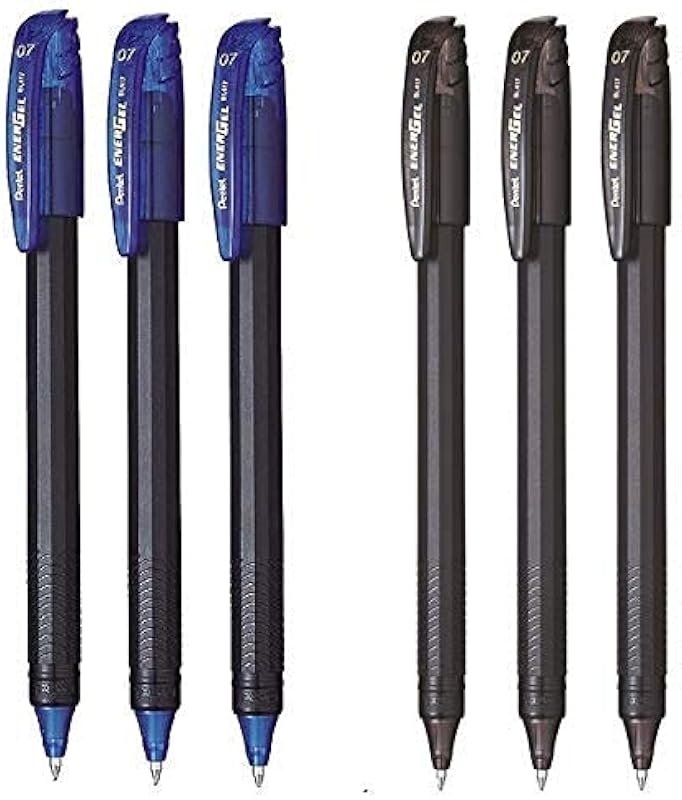 Pentel Energel - 0.7mm - Roller Gel Pen Set - Pack of 6 Pens - (3 BLUE + 3 BLACK)