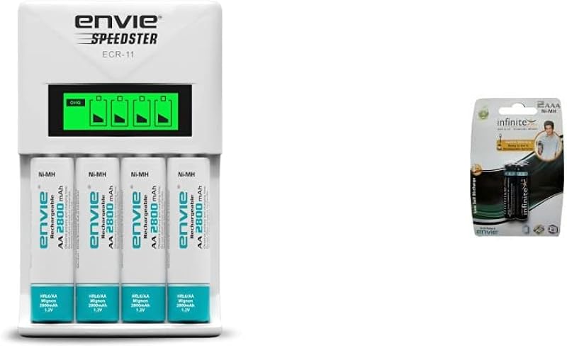 ENVIE® (ECR11+AA2800 4PL) Speedster Rechargeable Batteries Charger for AA & AAA with 4x2800mah Batteries (with LCD Displa...