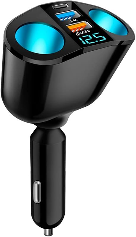 Car Charger, 120W Car Cigarette Lighter Splitter with QC3.0 & 2.4A USB Ports, PD Charging Port 12V/24V Car Charger Car Lig...