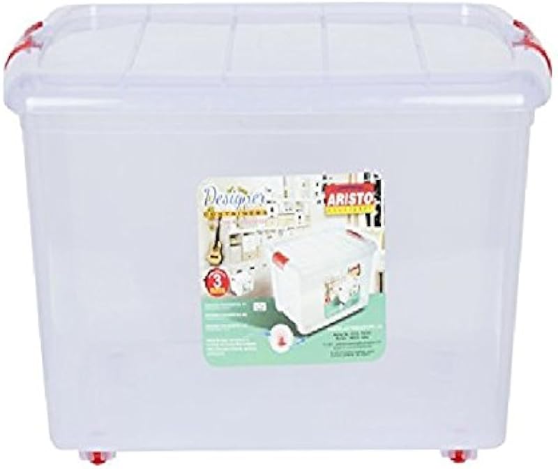 ARISTO Multipurpose Plastic Storage Container Box with Wheels 25 LTR (Clear, Transparent), (45.8 x 34 x 26) cm