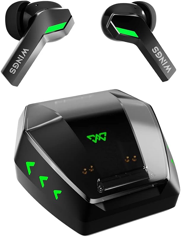 Wings Phantom 860 Wireless Earphones with 50 Hours of Battery Backup with Low Latency 40 ms, Gaming Designed case, LED Lig...