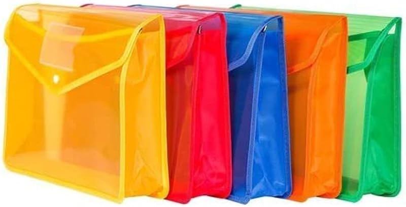 VJTI Envelope Folder,Transparent Poly-Plastic A4 Documents File Storage Bag with Snap Button Set of 5/Certificate File Hol...