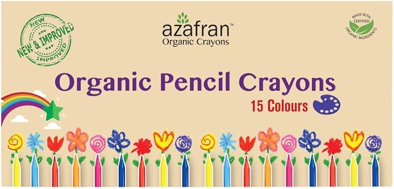 Azafran Non-toxic Plant-based Pencil Crayons(15 Colours), Clinically tested to be Baby Safe, Hypoallergenic, Food Grade Co...
