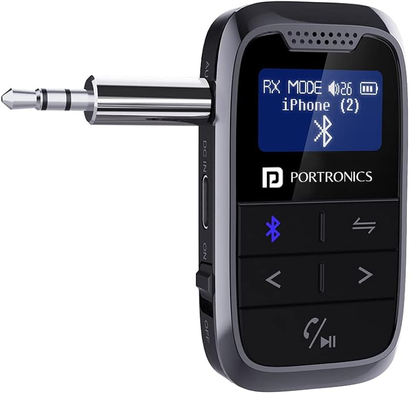 Portronics Auto 18 Car Bluetooth Transmitter/Receiver with Display, Handsfree Calling, Aux in/Out, HD Sound Quality, for C...
