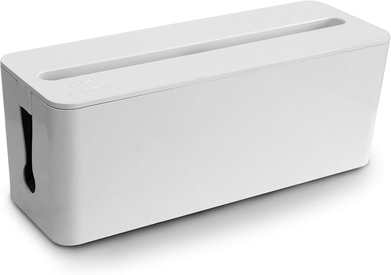 KHOOBREZ Cable Management Box | Mobile, Tablet & Charging Stand | Wire Organizer Box | Desk Organizer Wire Bin (White)