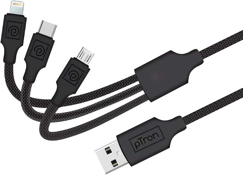 pTron Solero 331 3.4Amps Multifunction Fast Charging Cable, 3-in-1 USB Cable Micro USB/Type-C/iOS, Made in India, Durable...