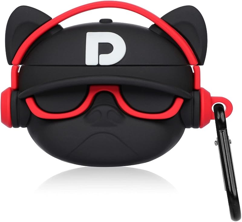 Prolet Cute 3D Bulldog Fashion Character Silicone Case for Airpods Pro Headphones with Keychain (D-Red)