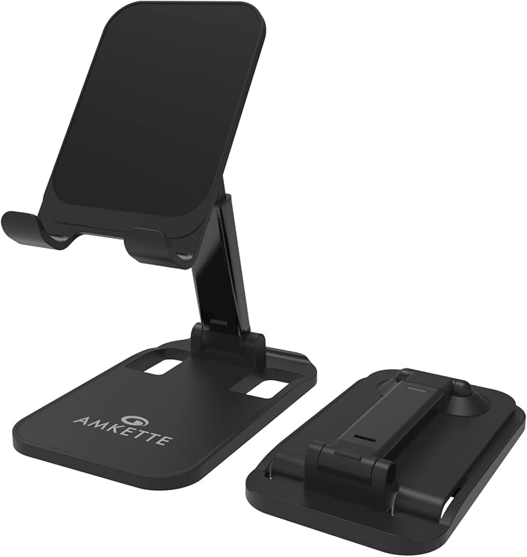 Amkette Ergo Desk Phone Holder, Foldable Mobile Stand with Height Adjustable Design and Anti-Slip Silicone Grips for Offic...