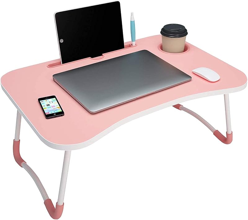 Ellics Enterprise Presents Foldable Laptop Table with Cup Holder, Study Table, Foldable & Portable/Ergonomic & Rounded Edg...