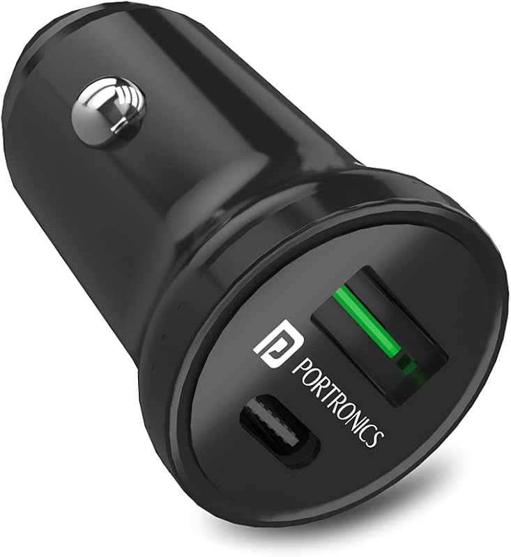 Portronics CarPower Mini Car Charger with Dual Output, Fast Charging (Type C PD 18W + QC 3.0A) Compatible with All Smartph...