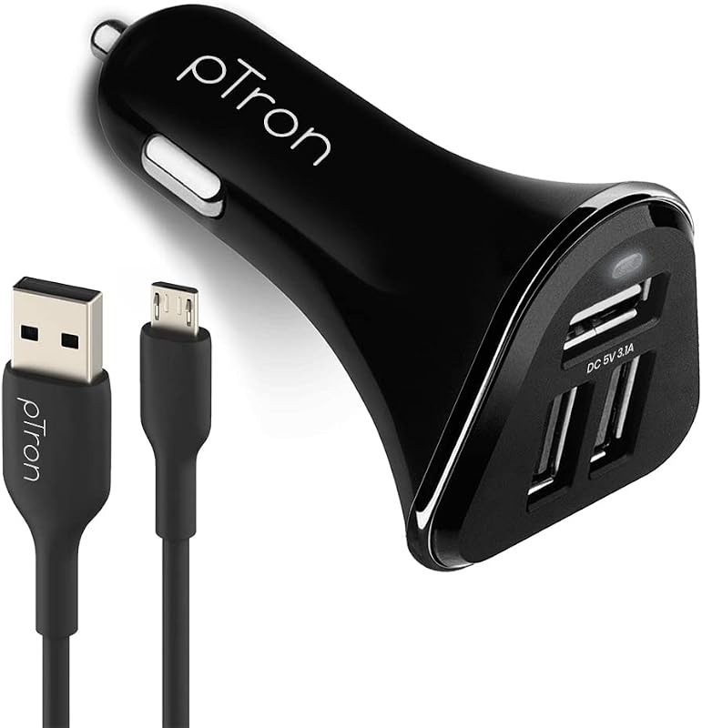 PTron Bullet 3.1A Fast Charging Car Charger, 3 USB Port, Fire Resistant, Lightweight, & Compact Car Charger for All Mobile...