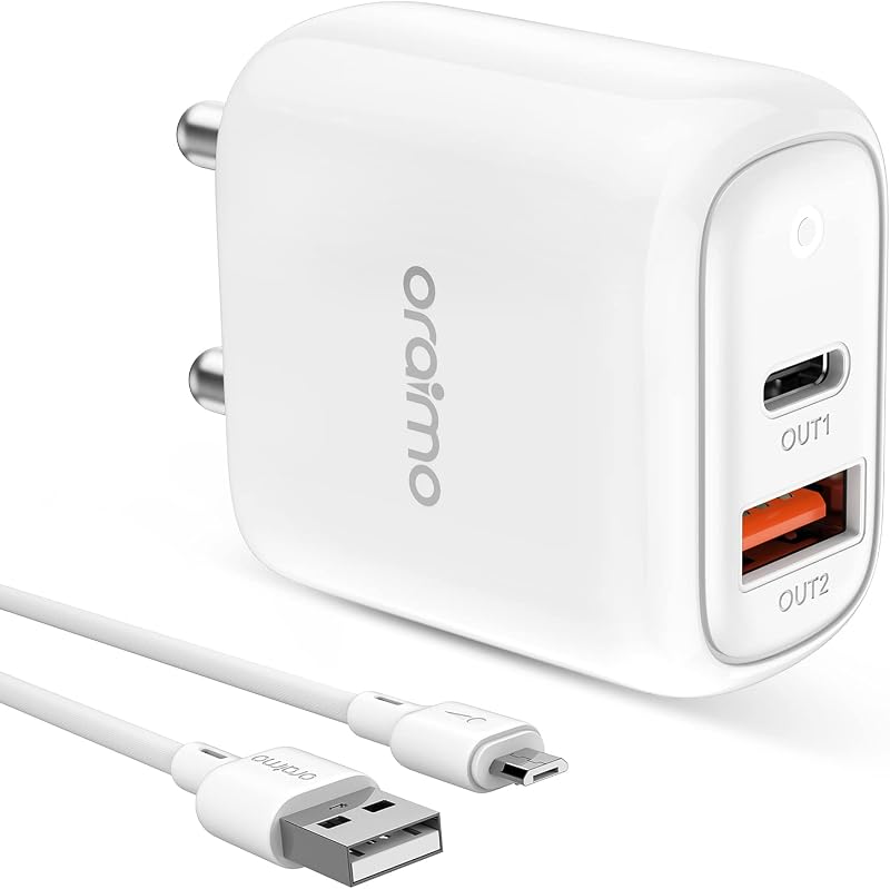 Oraimo 18W USB & Type-C Dual Output Super Fast Charger Wall Adapter PE2.0&Quick Charge 3.0 & Power Delivery 3.0 Fast Charg...