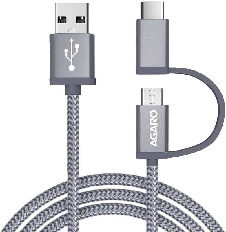 Agaro Blaze USBA to micro +Type C 2in1 Braided 1.2M Cable, Grey