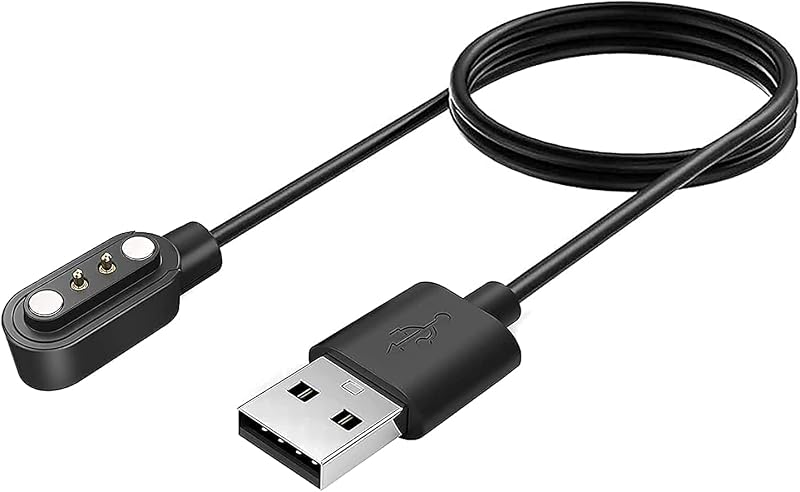 Lowfe Smartwatch Charger for 2 Pin (Noise Colorfit Pro 2, 3, Boat Strom, Nexfit Run) 0.2 m Magnetic Charging Cable, Black