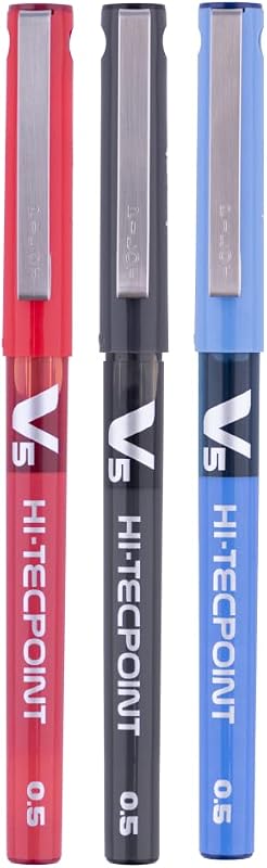 Pilot V5 Liquid Ink Roller Ball Pen - 1Blue + 1Black + 1Red