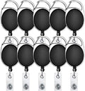 RangTeq Retractable Oval Badge with Key Chain ID Holder (Black), Pack of 10
