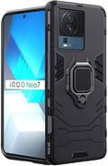 TheGiftKart Tough Armor Bumper Back Case Cover for iQOO Neo 7 5G | Ring Holder & Kickstand in-Built | 360 Degree Protectio...