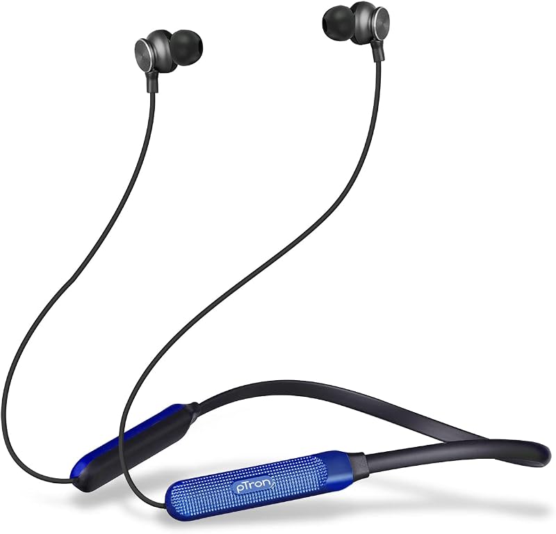 pTron Tangent Duo Bluetooth 5.2 Wireless in Ear Earphones, 13mm Driver, Deep Bass, HD Calls, Fast Charging Type-C Neckban...