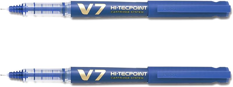Pilot V7 Hi-tecpoint Roller ball pen with Cartridge System - 2 Blue Pens, 4 cartridges
