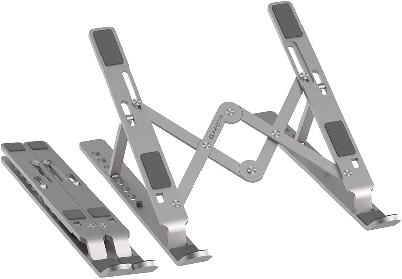 Amkette Ergo Fold Alloy Portable Laptop Stand, Aluminium Alloy stand with 7 Adjustable Levels and Riveted Joints, Anti Sli...