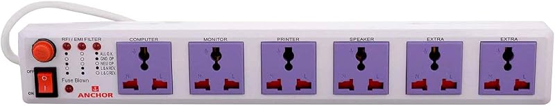 ANCHOR 250V 1440W Power Strip 6 Way with Single Switch