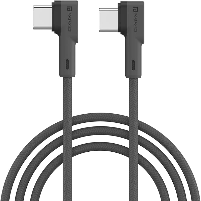 Portronics Konnect L 60W PD Type C to Type C Mobile Charging Cable, 1.2M, Fast Data Sync, Tangle Resistant, TPE+Nylon Brai...