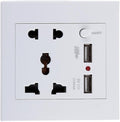 PC 2.1 A 2 USB Wall Socket Charger Power Panel Receptacle 5 Outlet Switch (White)