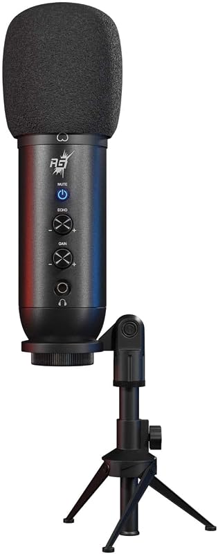 Redgear Shadow Vox Gaming Auxiliary, USB Unidirectional Microphone with RGB Lighting, Adjustable Tripod and Echo & Gain Co...
