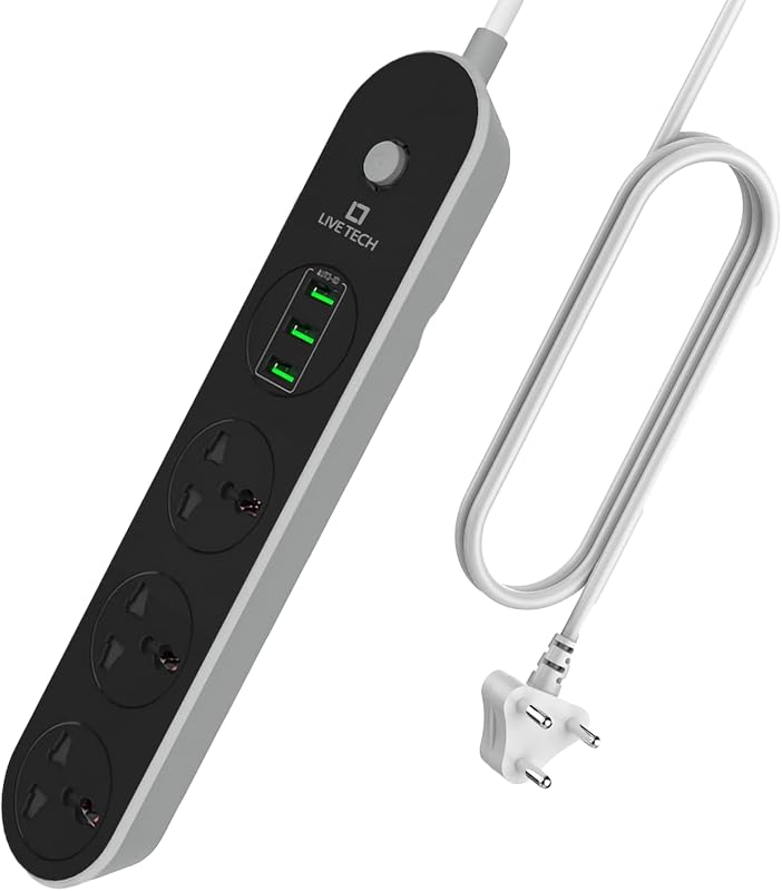Live Tech PS05 Extension Cords with USB Slots, 3 USB Ports 3 Way Outlets Power Strips with USB Surge Protection Extension ...
