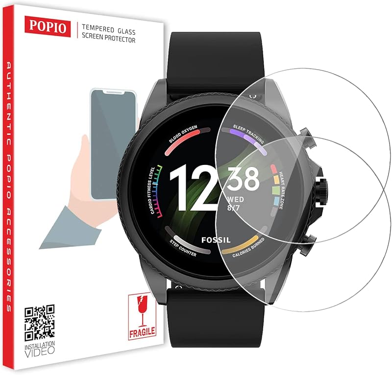 POPIO Tempered Glass Screen Protector for Fossil Gen 6 42mm / 44mm (Men/Women), Michael Kors Gen 6 Bradshaw (Pack of 2)