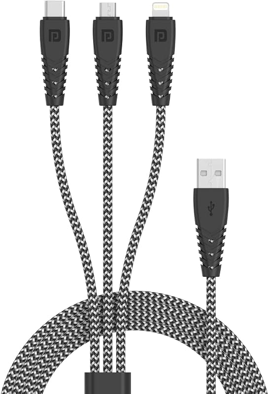 Portronics Konnect Spydr 31 3-in-1 Multi Functional Cable with 3.0A Output, Tangle Resistant, 1.2M Length, Nylon Braided(Z...