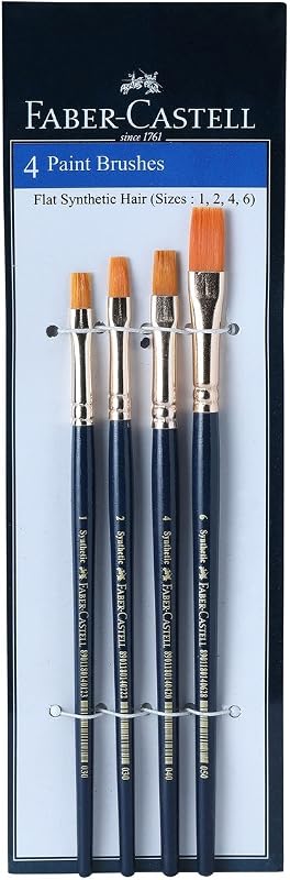 Faber-Castell Synthetic Hair Flat Assorted Paint Brush, Set of 4