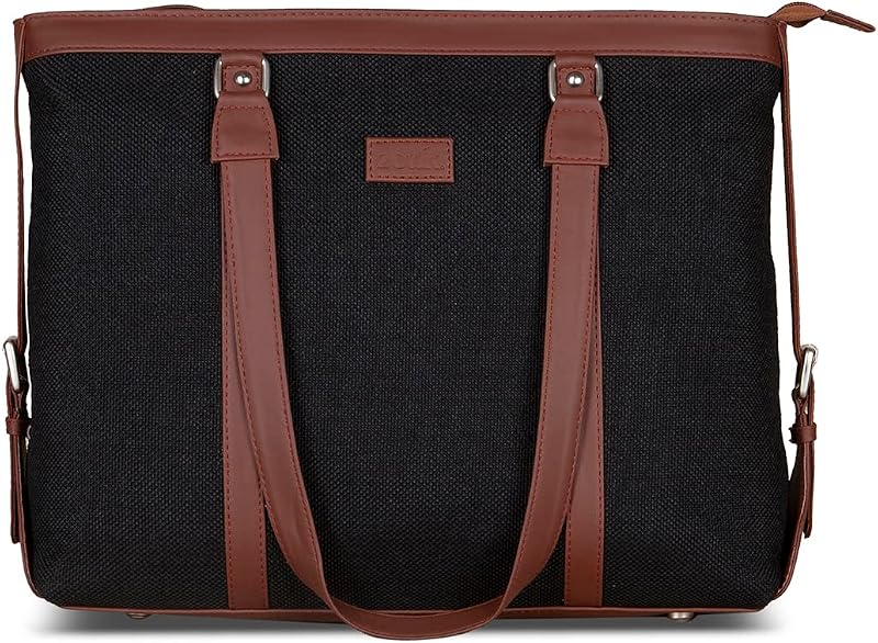 ZOUK Black Solid Handmade Vegan Leather Women's Office Bag for 15.6 inch Laptop - Jet Black