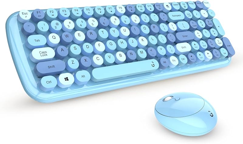 i GEAR KeyBee Retro Typewriter Inspired 2.4GHz Wireless Keyboard and Mouse Set with USB Support, Single Nano Receiver, Rou...