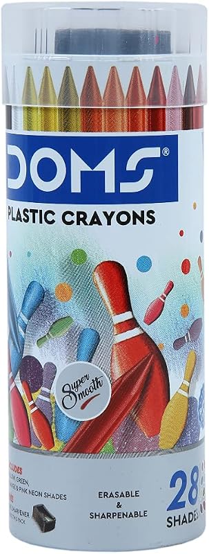 Doms Plastic Crayon 28 Shades Round Tin