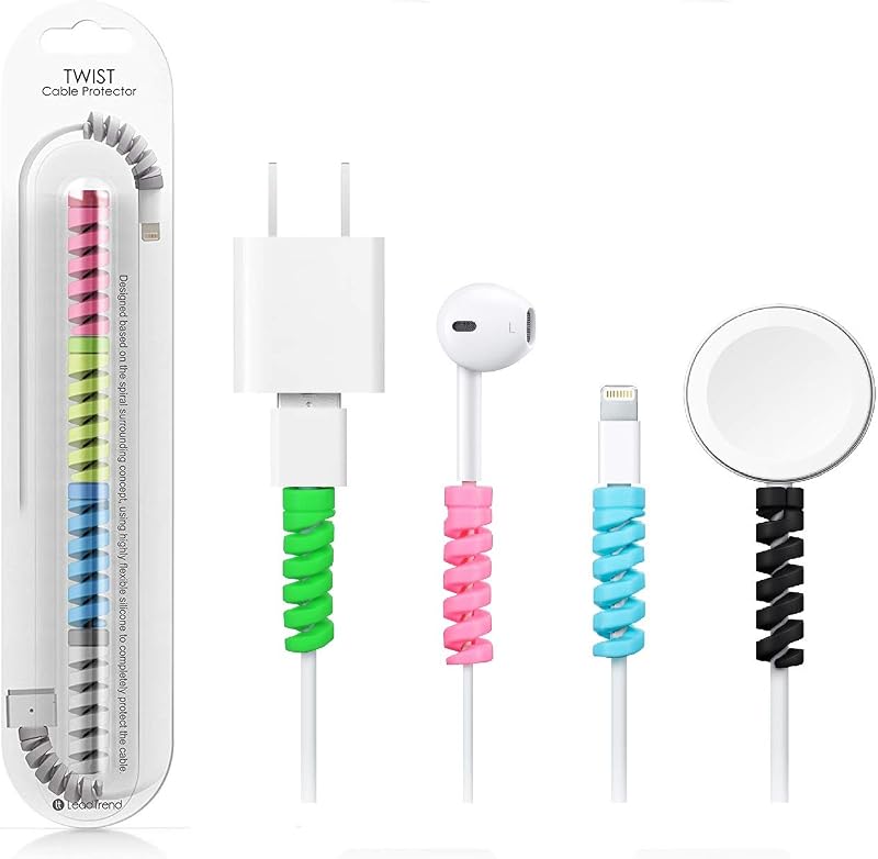 HUMBLE® Spiral Charger Cable Protector Data Cable Saver Charging Cord Protective Cable Cover Set of 1 (4 Pieces).