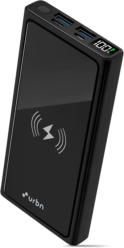 URBN 10000 mAh Lithium_Polymer 15W Super Fast Charging Wireless Power Bank with 22.5W Type C PD (Input& Output) and QC 3.0...