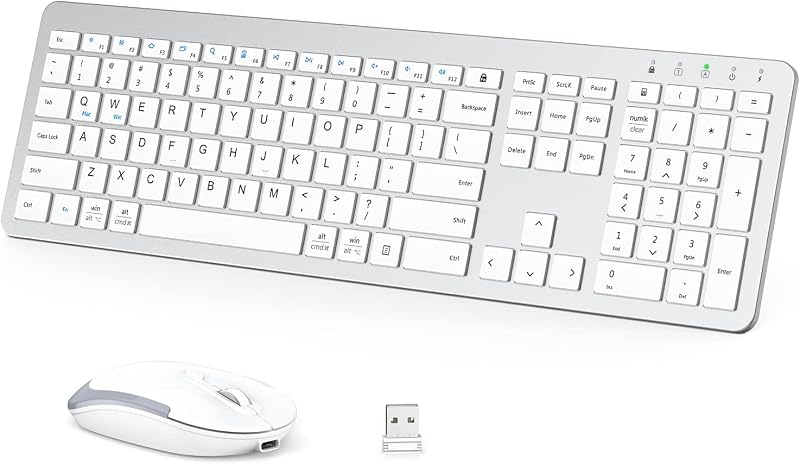 iClever GK08 Wireless USB Keyboard and Mouse Set - Type-C Rechargeable Wireless Keyboard Ergonomic Full Size Design with N...
