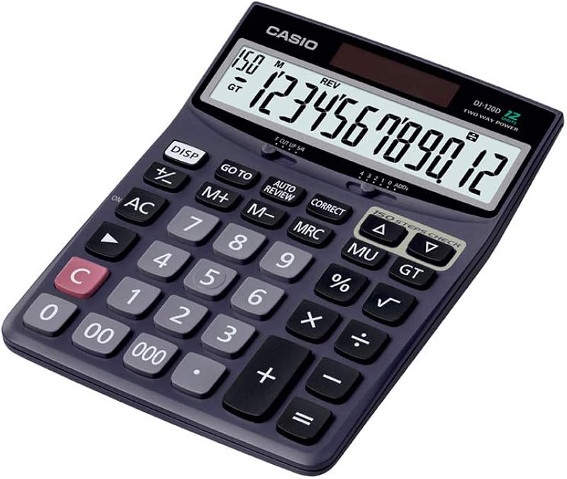 Casio DJ-120D 150 Steps Check and Correct Desktop Calculator with Bigger Screen/Keys (12 Digit), Black