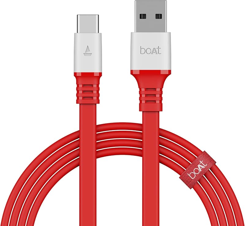 boAt Type C A750 Stress Resistant, Tangle-free, Sturdy Flat Cable with 6.5A Fast Charging & 480Mbps Data Transmission, 100...