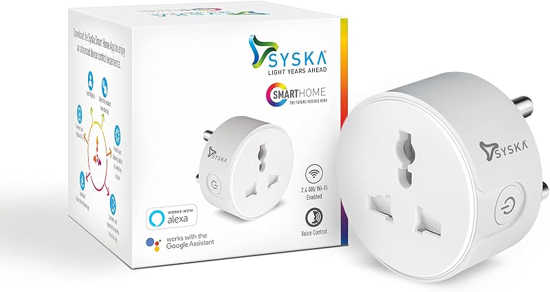 SYSKA 10A Wi-Fi Smart Plug for Low Power Appliance like Mobile & Laptop Chargers, TV, Kettle (Works with Alexa & Google As...