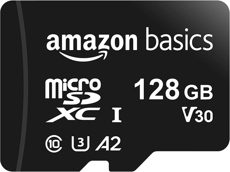 Amazon Basics 128GB microSDXC Memory Card with Full Size Adapter, 100MB/s, U3