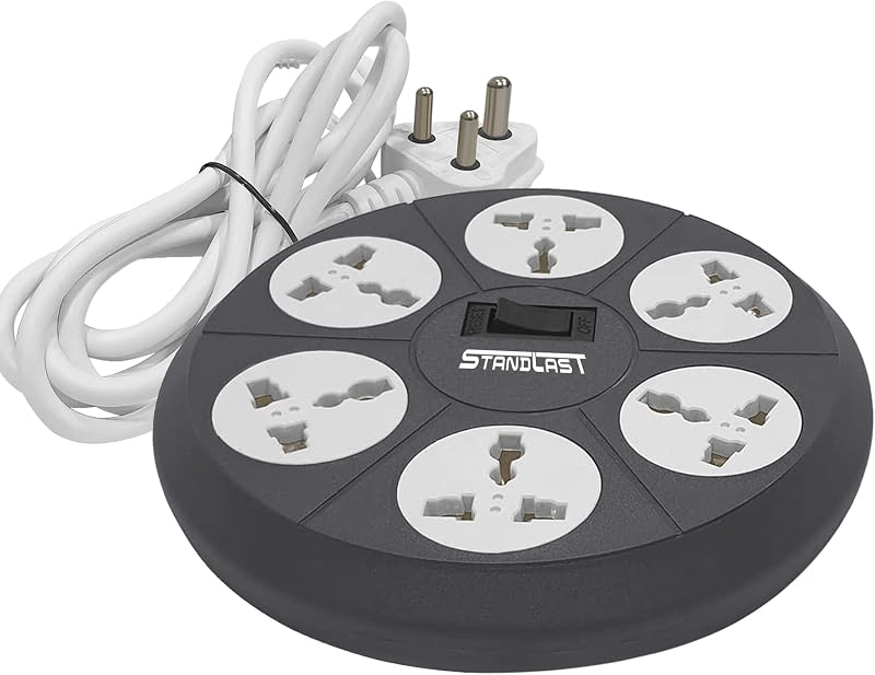 Standlast Extension Board Cord 10 AMP 240V 6-Socket Surge Protector Multi Plug Spike Guard with 1.8 Meter Cord-Grey