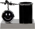 Decor Black Pen Stand for Office Table with Airplane Miniature, Clock and Pencil Holder - Stationary Desk Organizer