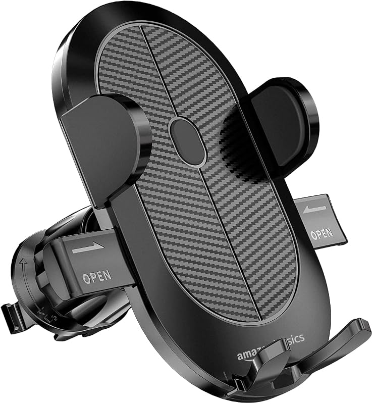 Amazon Basics Universal Car Mobile Holder with One Touch Mechanism - Expandable, Rotatable & Double Shift Locking (Black)