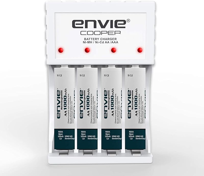 ENVIE® (ECR 20 MC+4xAA1000) Standard Rechargeable Battery Charger for AA & AAA Ni-mh/Ni-Cd, LED Indicator, 600MA Output Cu...