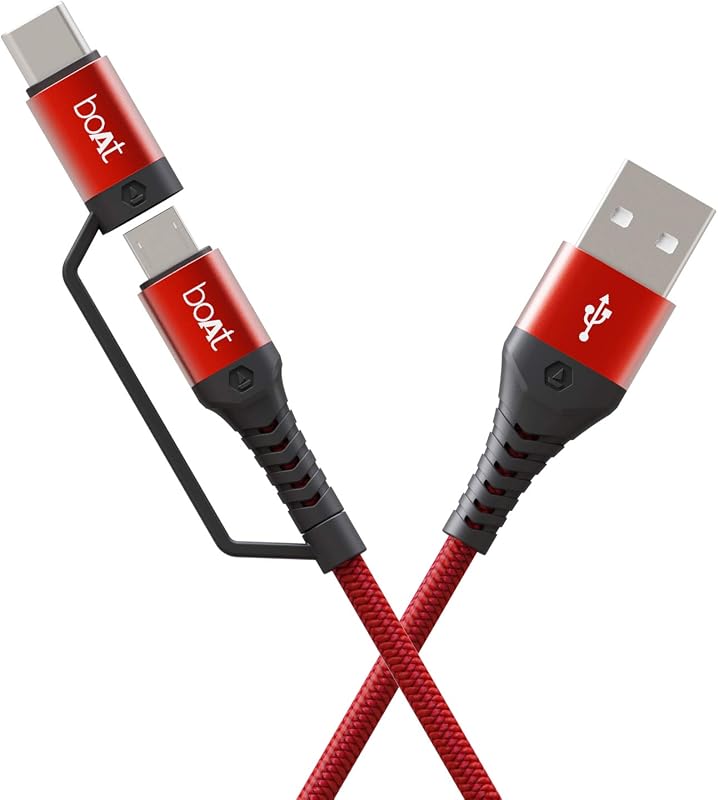 boAt Deuce USB 300 2 in 1 Type-C & Micro USB Stress Resistant, Tangle-Free, Sturdy Cable with 3A Fast Charging & 480mbps D...