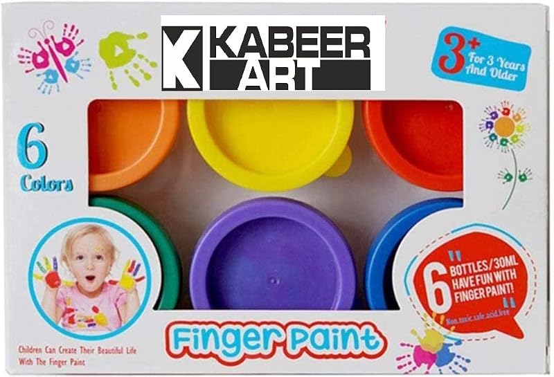 KABEER ART Set of 6 Non Toxic Finger Paint Bottles 30ml with Smooth, Mixable, Easy to Wash And Dry Paints for Kids