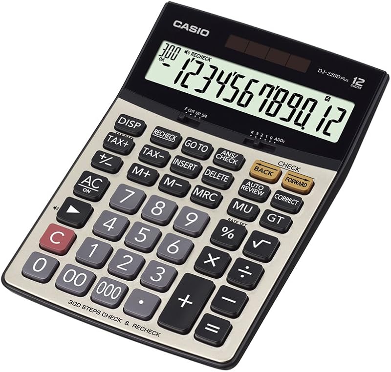 Casio DJ-220D Plus 300 Steps Check & Correct Premium Desktop Calculator with Metallic faceplate & Bigger Screen/Keys (12 D...